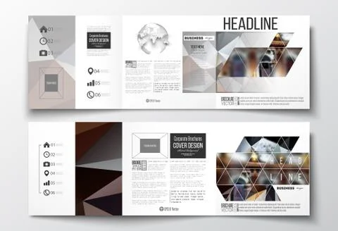 Set of tri-fold brochures, square design templates. Colorful polygonal Stock Illustration