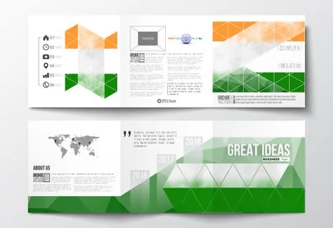 Set of tri-fold brochures, square design templates. Background for Happy Indian Stock Illustration