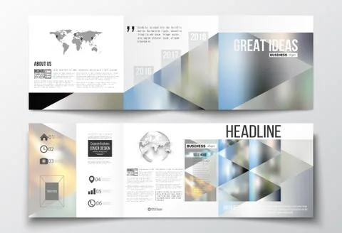 Set of tri-fold brochures, square design templates. Abstract colorful polygonal Stock Illustration