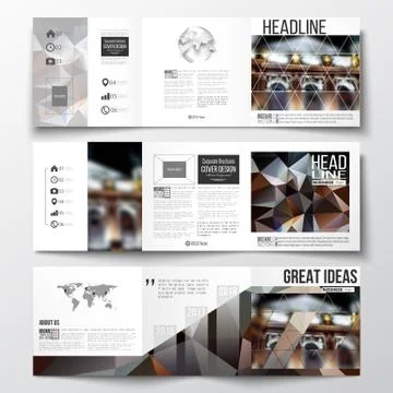 Set of tri-fold brochures, square design templates. Colorful polygonal Stock Illustration