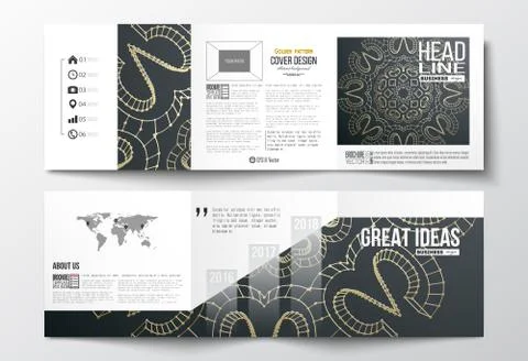 Set of tri-fold brochures, square design templates. Polygonal backdrop with Stock Illustration