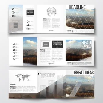 Set of tri-fold brochures, square design templates. Abstract colorful polygonal Illustrazione stock