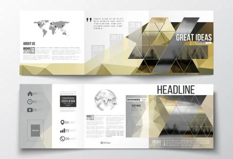 Set of tri-fold brochures, square design templates . Colorful polygonal Stock Illustration