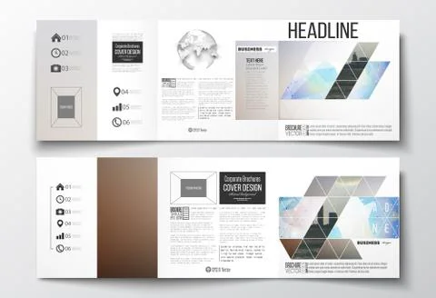 Set of tri-fold brochures, square design templates. Abstract colorful polygonal Stock Illustration