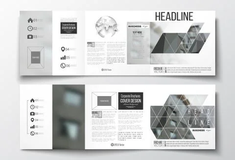 Set of tri-fold brochures, square design templates. Polygonal background イラスト素材