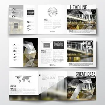 Set of tri-fold brochures, square design templates. Colorful polygonal 스톡 일러스트