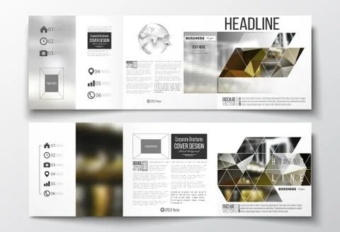 Set of tri-fold brochures, square design templates. Colorful polygonal イラスト素材