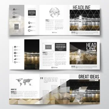 Set of tri-fold brochures, square design templates. Colorful polygonal イラスト素材