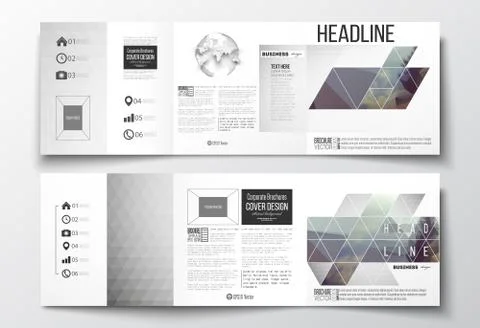 Set of tri-fold brochures, square design templates. Abstract colorful polygonal Stock Illustration