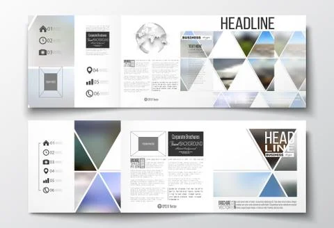 Set of tri-fold brochures, square design templates. Abstract colorful polygonal Stock Illustration
