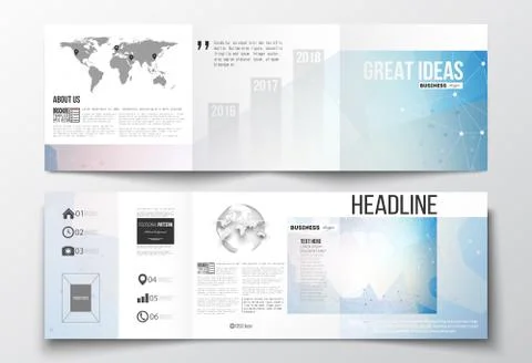 Set of tri-fold brochures, square design templates. Abstract colorful polygonal Stock Illustration