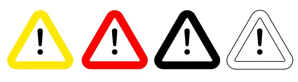 Set of triangle caution and attention signs with exclamation mark. Stock Illustration