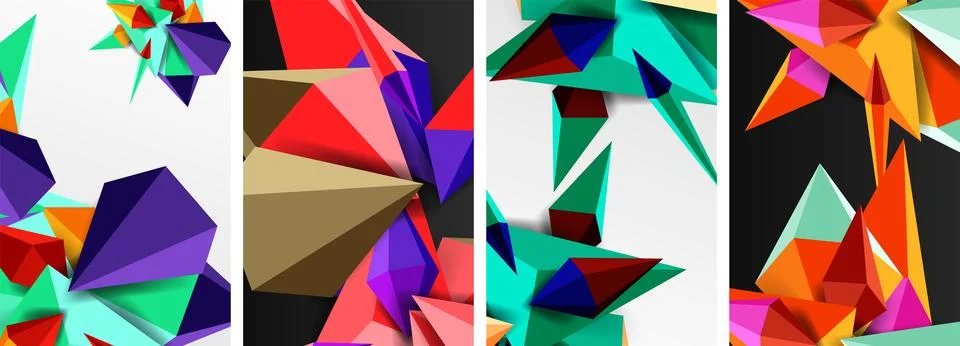 Set of triangle geometric low poly 3d shapes posters Stock Illustration