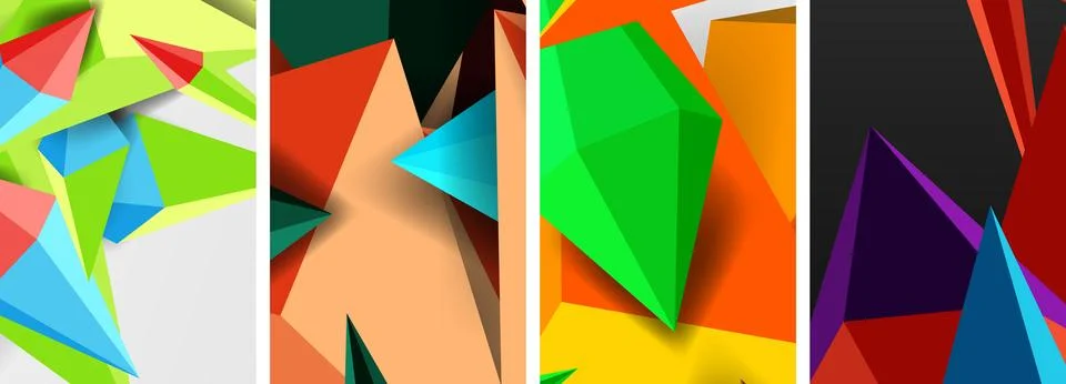 Set of triangle geometric low poly 3d shapes posters Stock Illustration