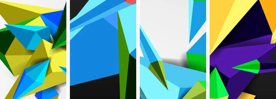 Set of triangle geometric low poly 3d shapes posters Stock Illustration