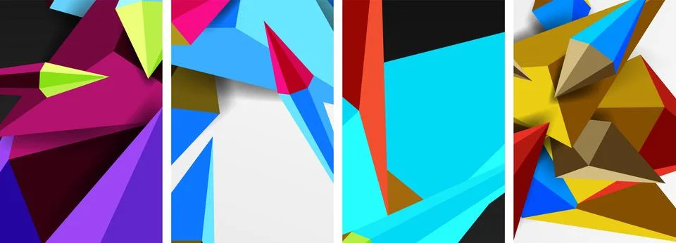 Set of triangle geometric low poly 3d shapes posters Stock Illustration