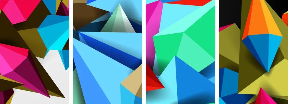 Set of triangle geometric low poly 3d shapes posters Stock Illustration