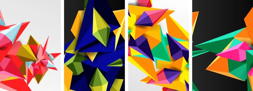 Set of triangle geometric low poly 3d shapes posters Stock Illustration