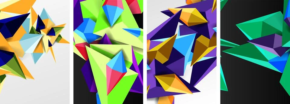 Set of triangle geometric low poly 3d shapes posters 스톡 일러스트