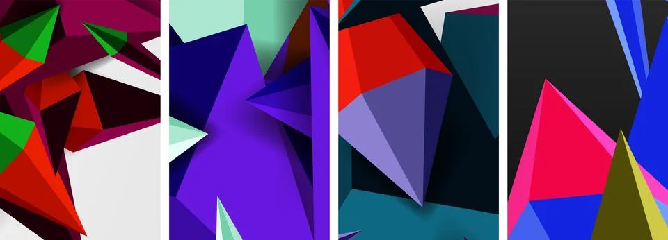 Set of triangle geometric low poly 3d shapes posters Stock Illustration