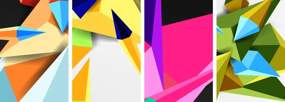 Set of triangle geometric low poly 3d shapes posters Stock Illustration
