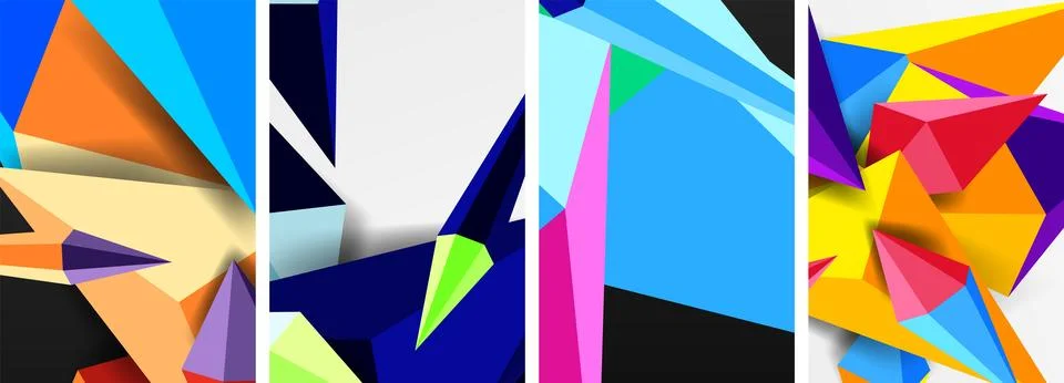 Set of triangle geometric low poly 3d shapes posters Stock Illustration
