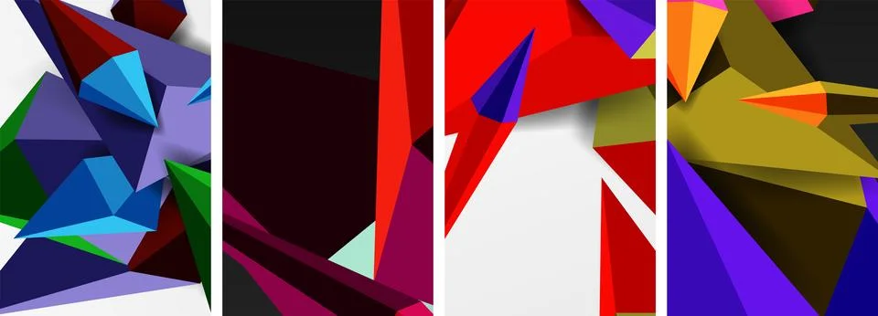 Set of triangle geometric low poly 3d shapes posters Stock Illustration