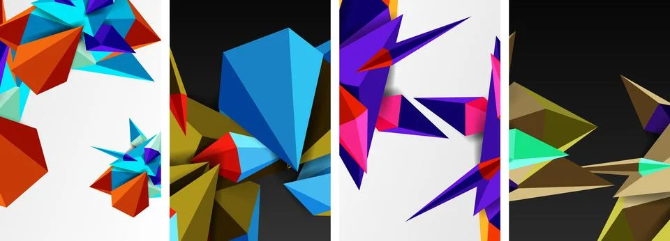 Set of triangle geometric low poly 3d shapes posters Stock Illustration