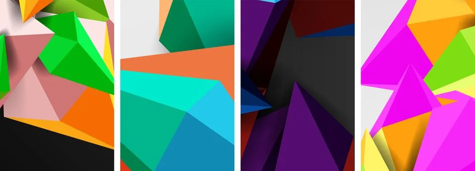 Set of triangle geometric low poly 3d shapes posters Stock Illustration