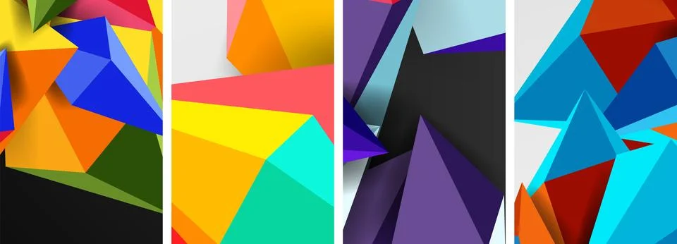 Set of triangle geometric low poly 3d shapes posters Stock Illustration