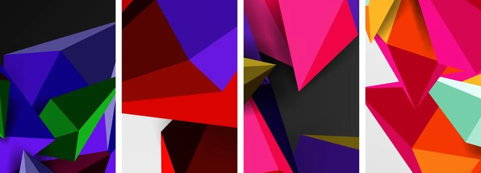 Set of triangle geometric low poly 3d shapes posters Stock Illustration