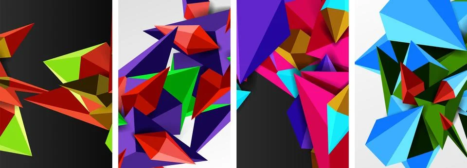 Set of triangle geometric low poly 3d shapes posters Stock Illustration