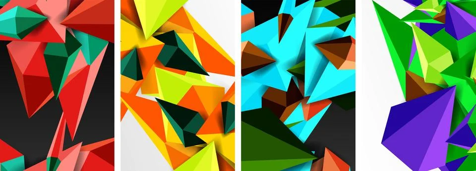 Set of triangle geometric low poly 3d shapes posters Stock Illustration