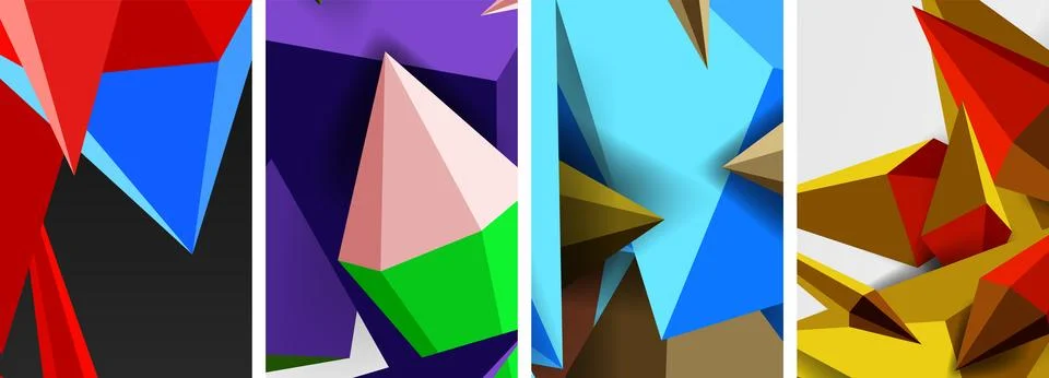 Set of triangle geometric low poly 3d shapes posters Stock Illustration