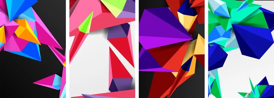Set of triangle geometric low poly 3d shapes posters Ilustração Stock
