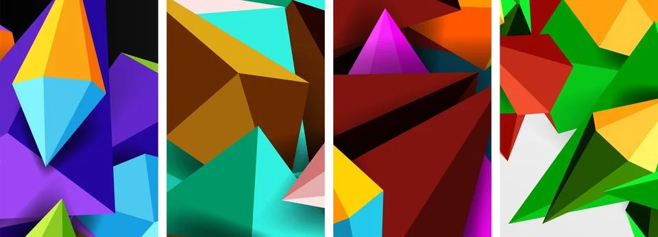 Set of triangle geometric low poly 3d shapes posters Stock Illustration