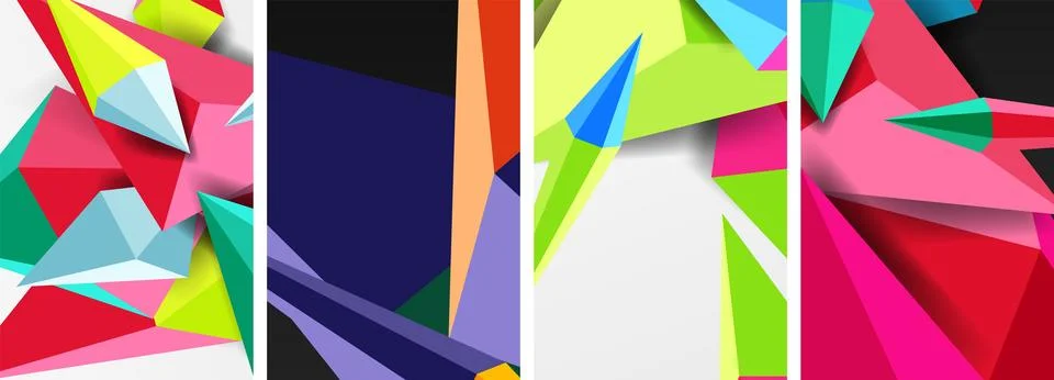 Set of triangle geometric low poly 3d shapes posters 스톡 일러스트