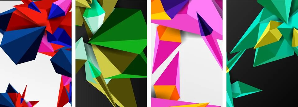 Set of triangle geometric low poly 3d shapes posters Stock Illustration