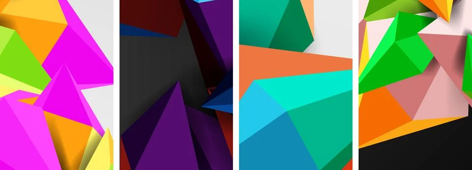 Set of triangle geometric low poly 3d shapes posters Stock Illustration
