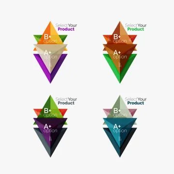 Set of triangle infographic layouts with text and options 스톡 일러스트