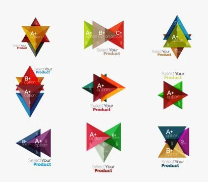 Set of triangle infographic layouts with text and options Stock Illustration