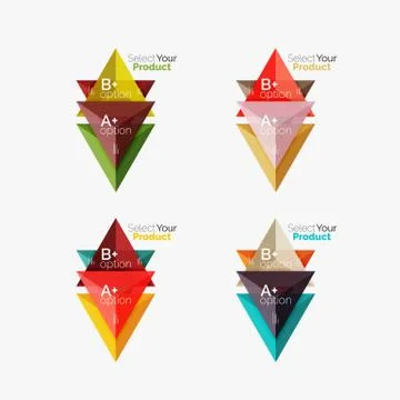 Set of triangle infographic layouts with text and options Stock Illustration