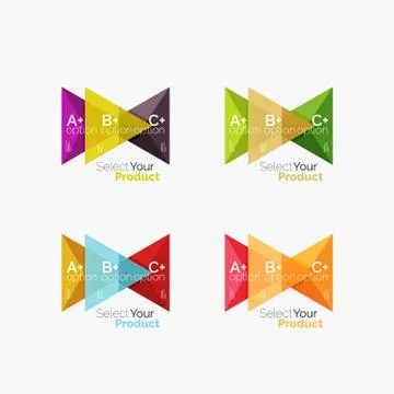 Set of triangle infographic layouts with text and options 스톡 일러스트