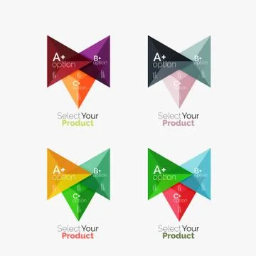 Set of triangle infographic layouts with text and options Stock Illustration