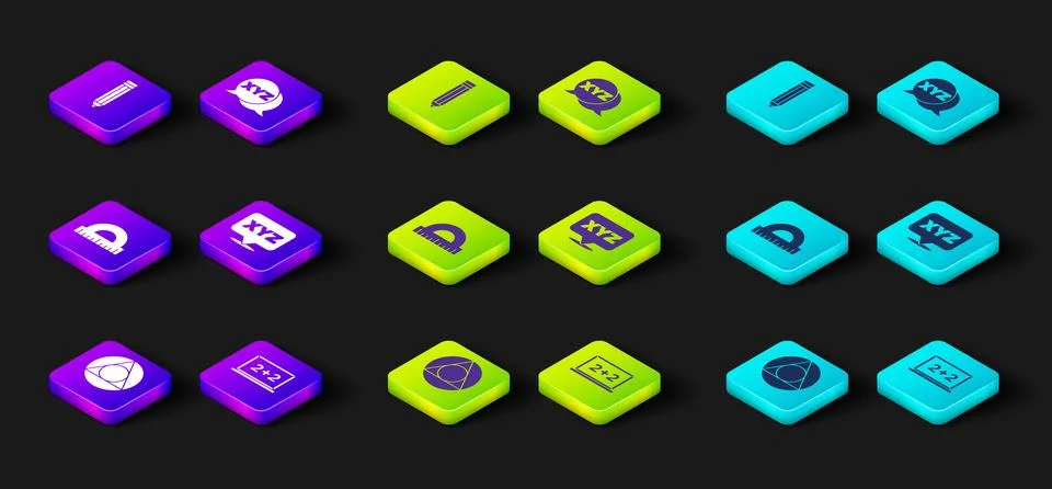 Set Triangle math, Chalkboard, Protractor, XYZ Coordinate system, and Penci.. Stock Illustration