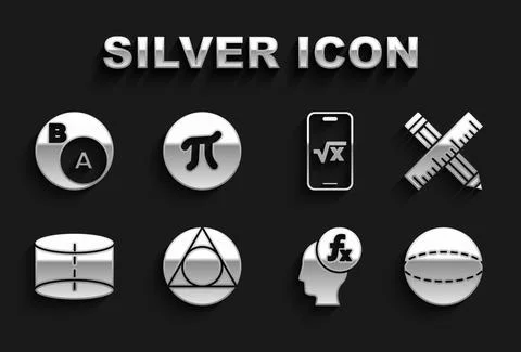 Set Triangle math, Crossed ruler and pencil, Geometric figure Sphere, Function Stock Illustration