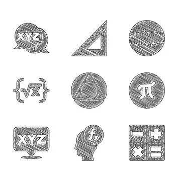 Set Triangle math, Function mathematical symbol, Calculator, Pi, XYZ Coordinate Illustrazione stock