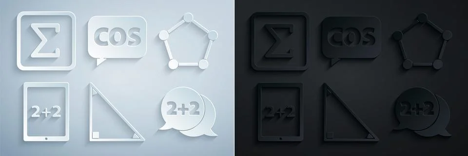 Set Triangle math, Geometric figure Pentagonal prism, Tablet with calculator Stock Illustration