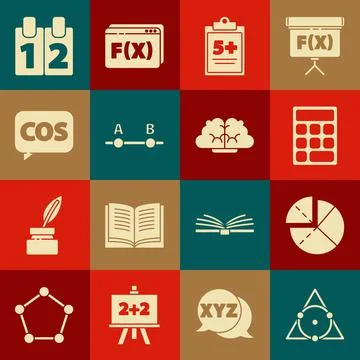 Set Triangle math, Graph, schedule, chart, diagram, Calculator, Test exam sheet Stock Illustration