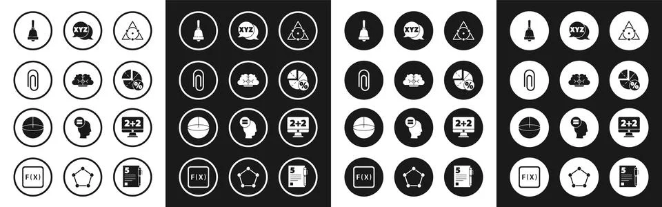 Set Triangle math, Human brain, Paper clip, Ringing bell, Graph, schedule, chart Stock Illustration
